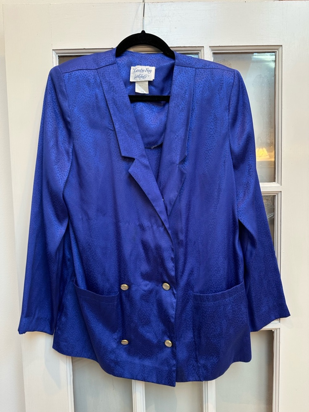 Vintage Leslie Fay Lord & Taylor 70’s Royal Blue Satin Blazer Jacket Size 14